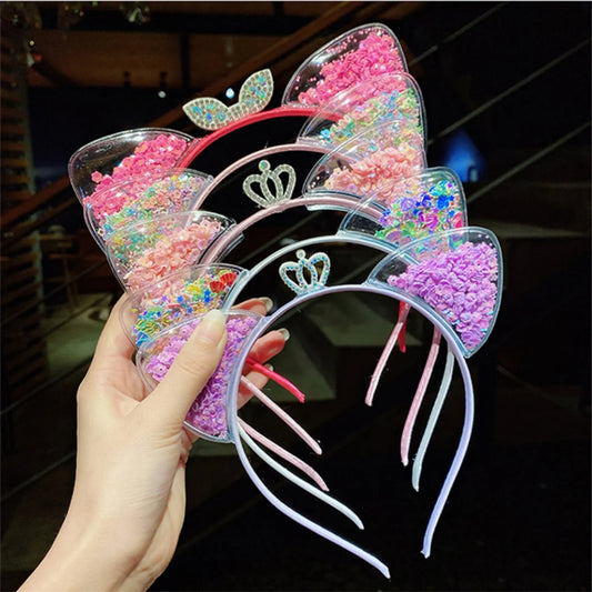 Cute Shining Sequin Cat Ears Hairband for Girls Sweet Princess Headband Kids Fashion Hair Accessories Gift Headwear